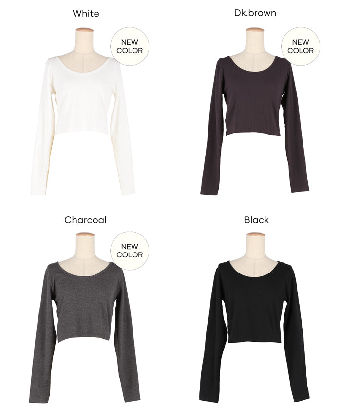 2WAY領口羅紋短版長袖T恤