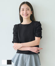 絲滑觸感抓皺袖上衣