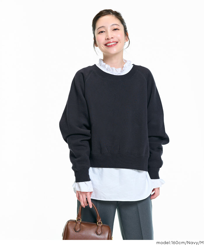 限時優惠★內刷毛插肩袖短版大學T