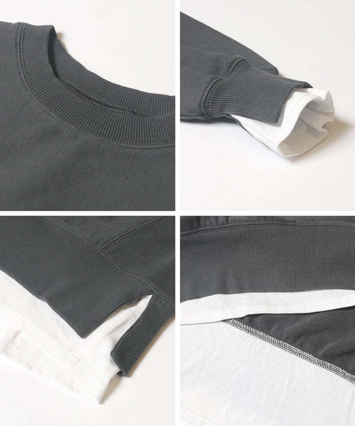 重磅棉 假兩件層次造型大學T