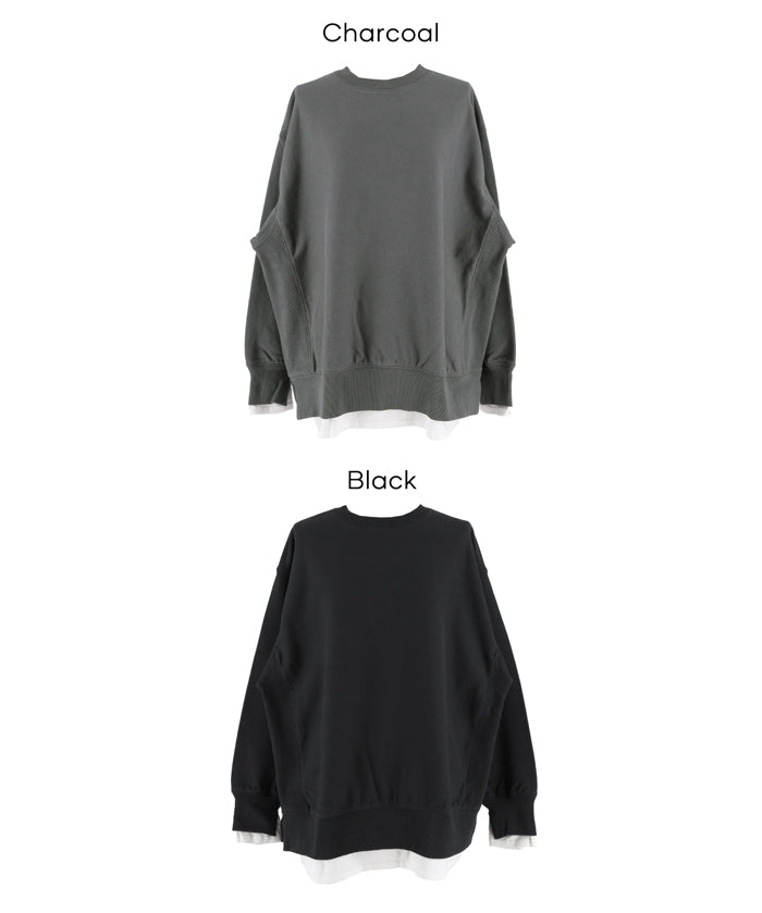 重磅棉 假兩件層次造型大學T