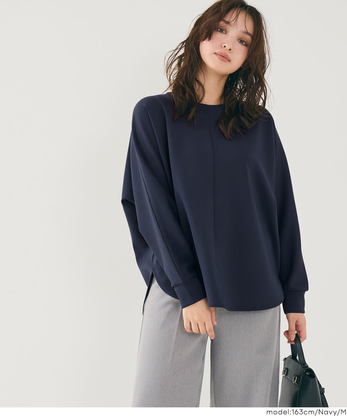 柔滑觸感蝙蝠袖圓弧下擺上衣