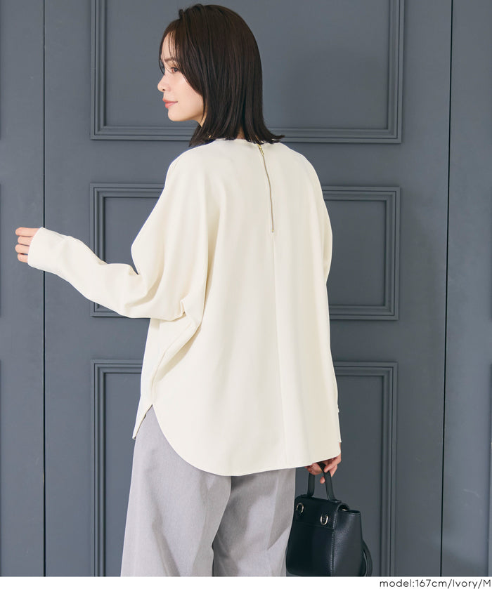柔滑觸感蝙蝠袖圓弧下擺上衣