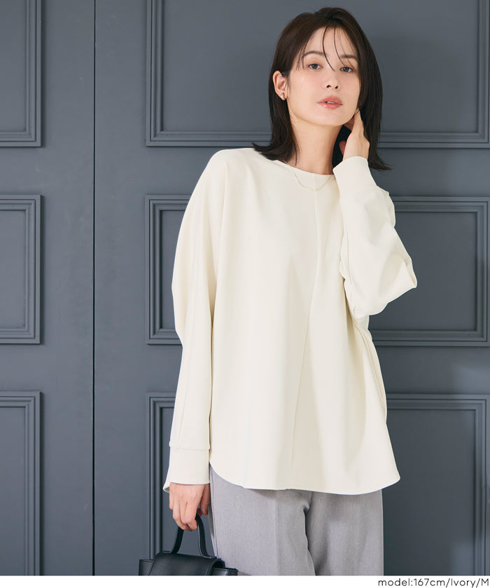 柔滑觸感蝙蝠袖圓弧下擺上衣