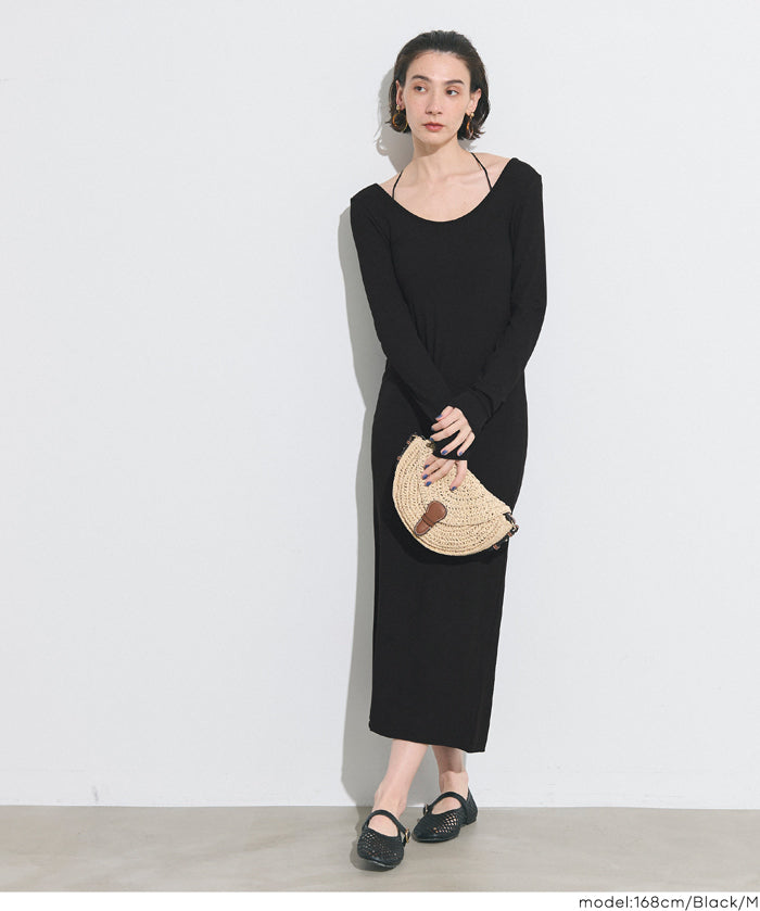 垂墜感羅紋U領連身裙