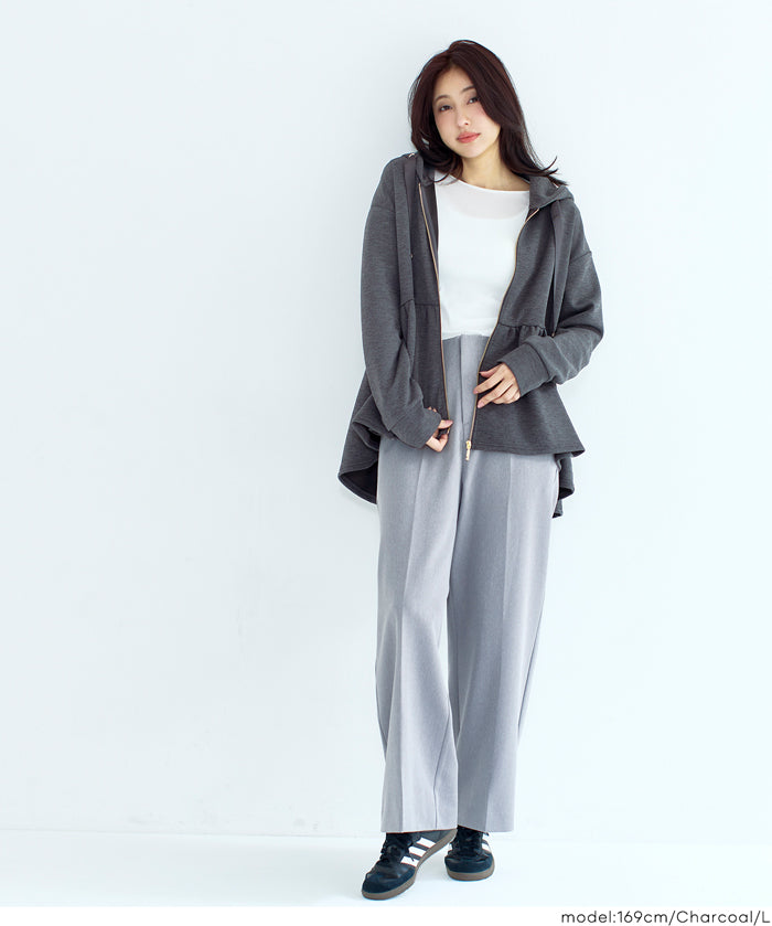 柔軟太空棉荷葉下擺連帽外套