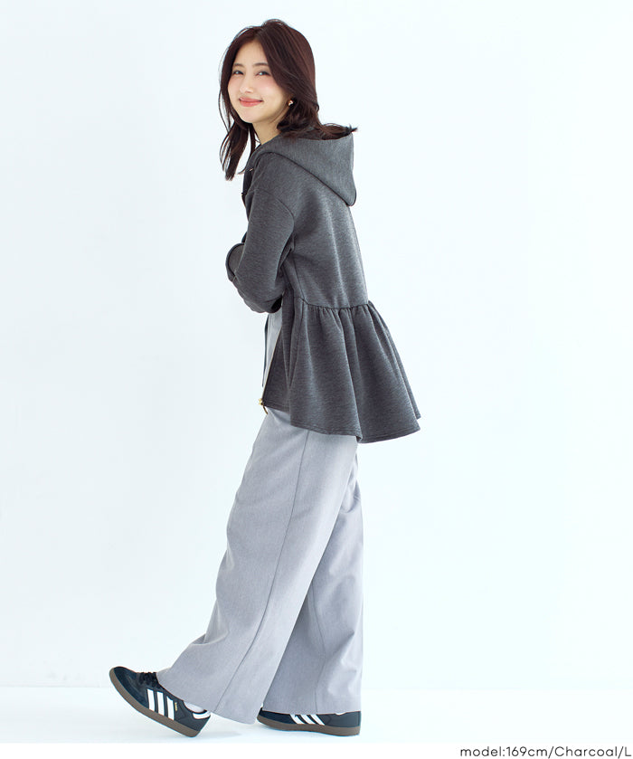 柔軟太空棉荷葉下擺連帽外套