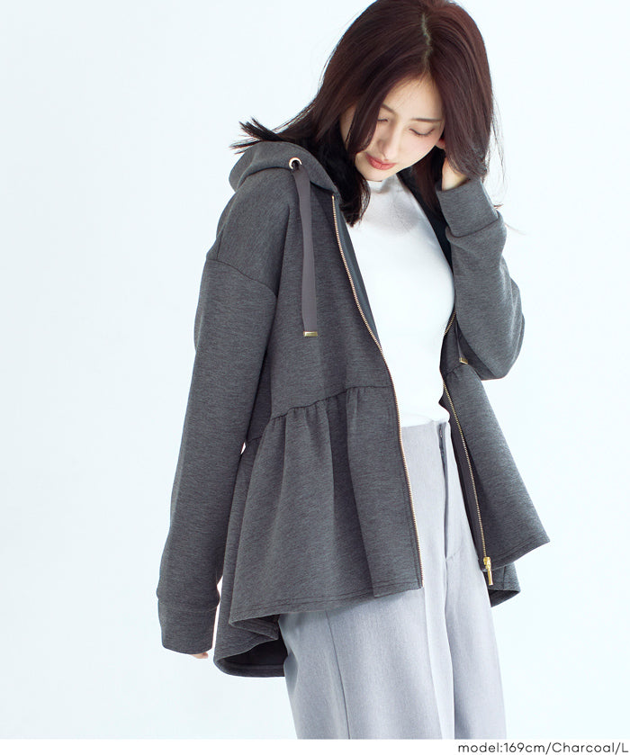 柔軟太空棉荷葉下擺連帽外套