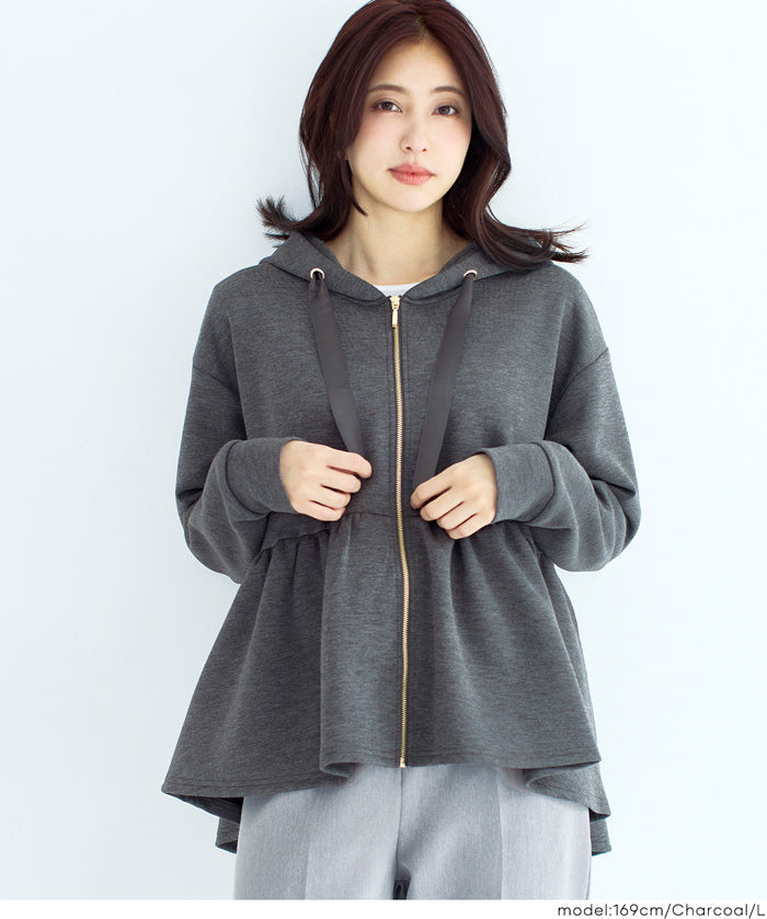 柔軟太空棉荷葉下擺連帽外套