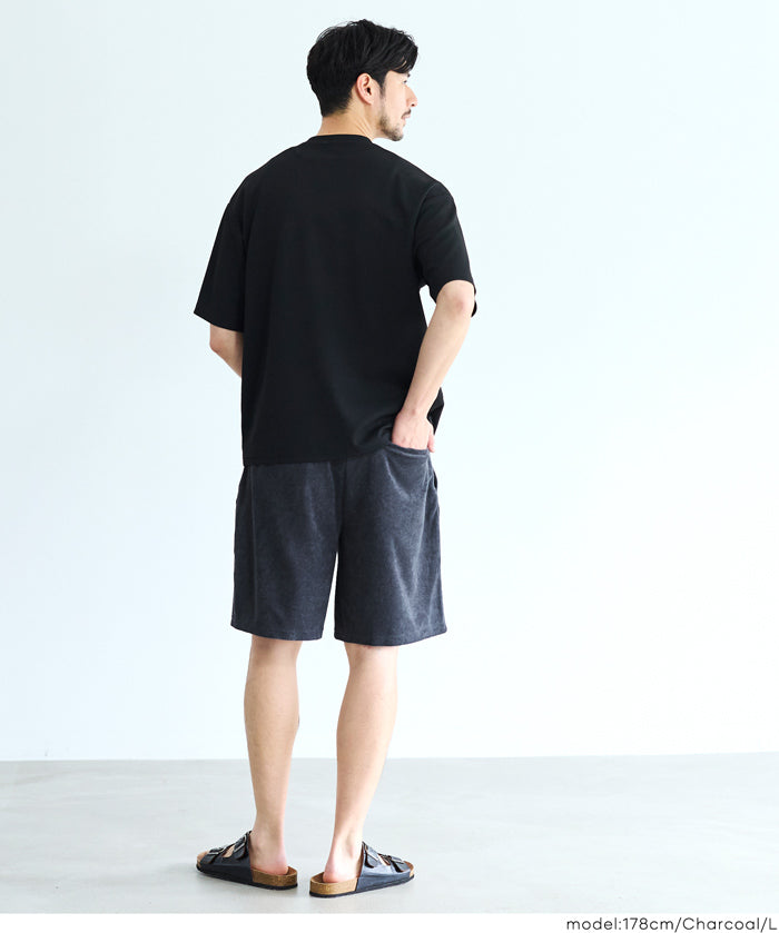 毛巾布側拉鍊口袋短褲