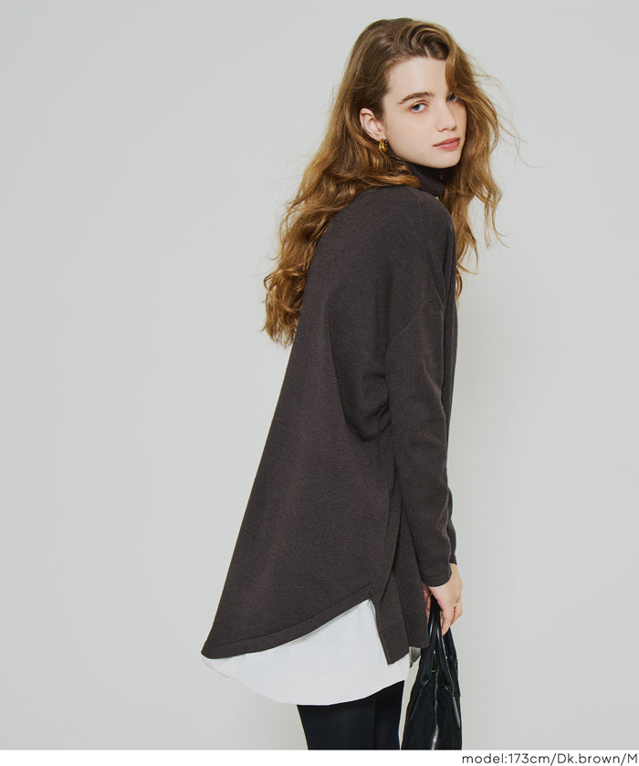 高領中長款顯瘦蝙蝠袖針織上衣