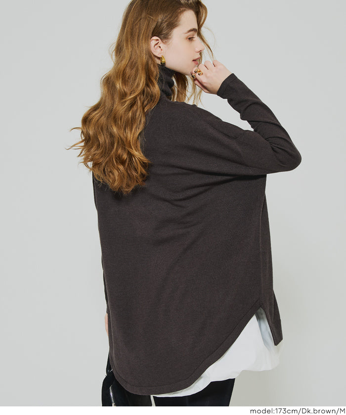 高領中長款顯瘦蝙蝠袖針織上衣