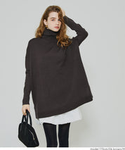 高領中長款顯瘦蝙蝠袖針織上衣