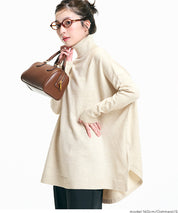 高領中長款顯瘦蝙蝠袖針織上衣