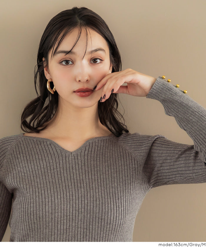 愛心領長袖針織上衣