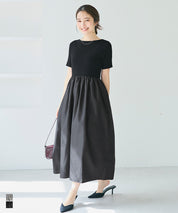 船領針織上衣拼接連身裙