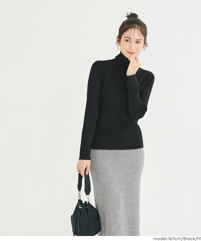 【輕量針織】高領圓弧下擺上衣