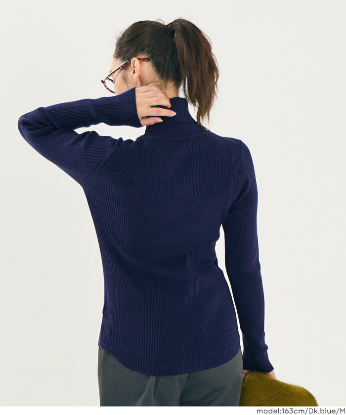 【輕量針織】高領圓弧下擺上衣