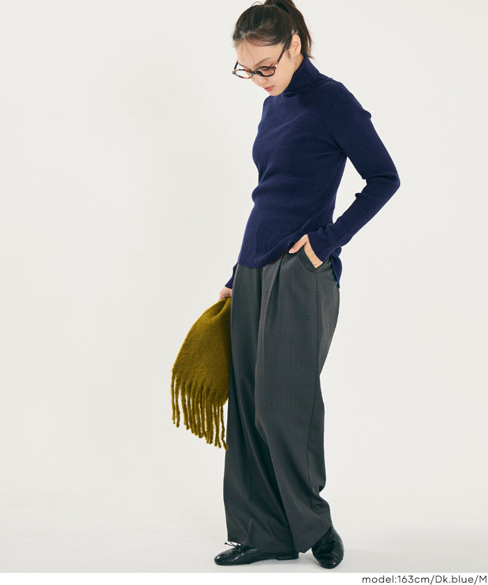 【輕量針織】高領圓弧下擺上衣