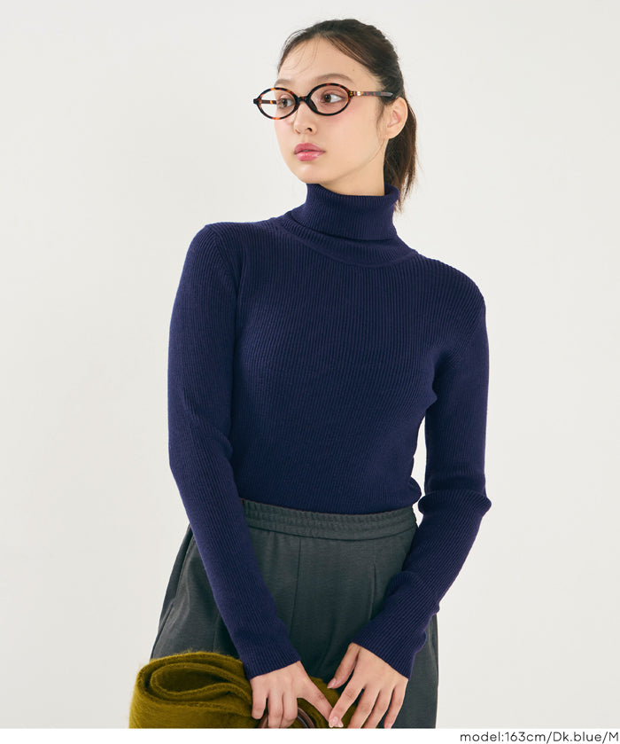 【輕量針織】高領圓弧下擺上衣