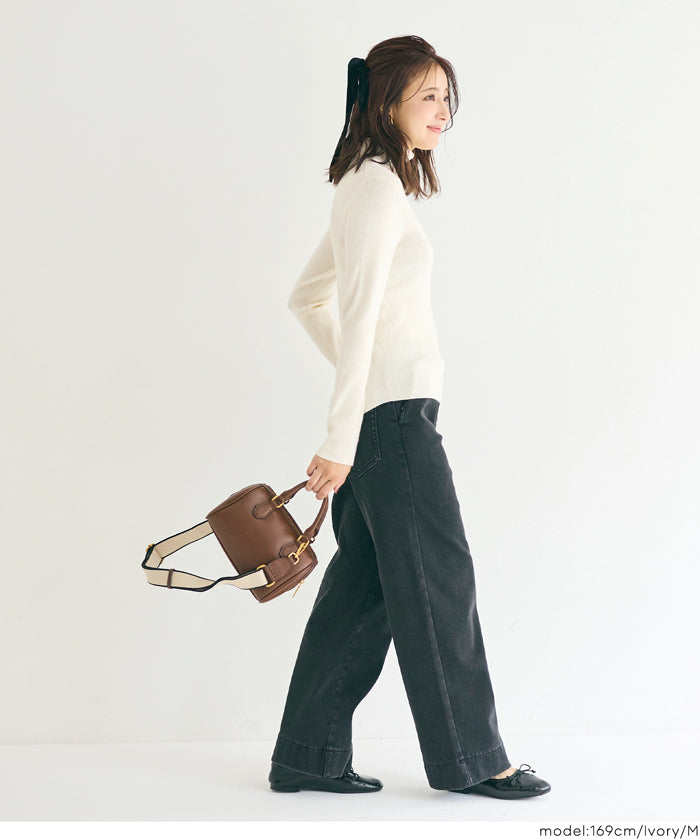 【輕量針織】高領圓弧下擺上衣