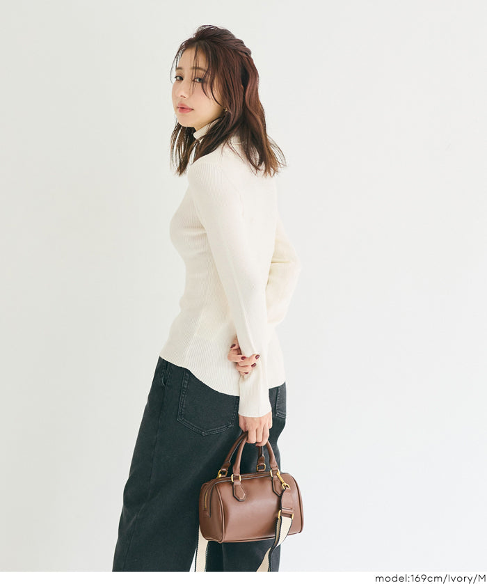 【輕量針織】高領圓弧下擺上衣