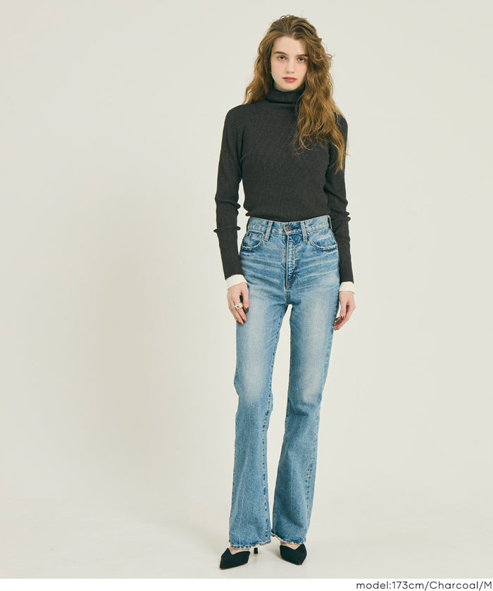 【輕量針織】高領圓弧下擺上衣