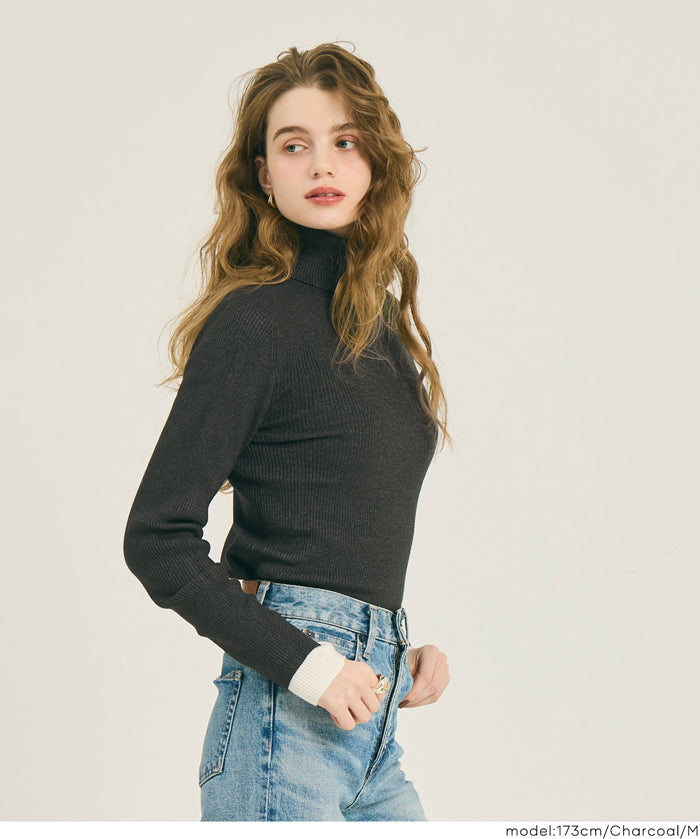 【輕量針織】高領圓弧下擺上衣