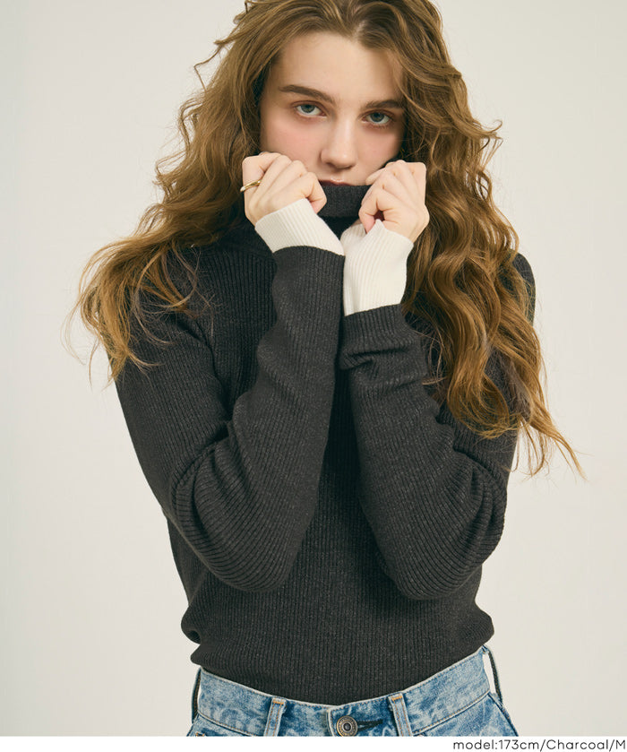 【輕量針織】高領圓弧下擺上衣