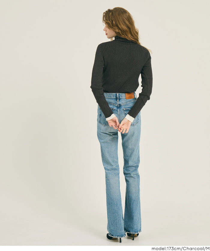 【輕量針織】高領圓弧下擺上衣