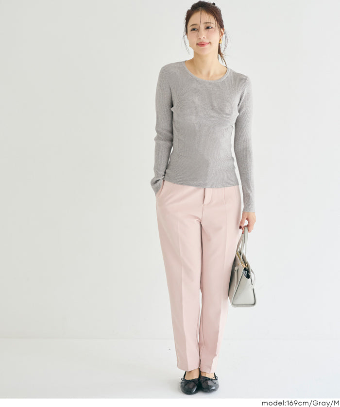 【輕量針織】圓領圓弧下擺上衣