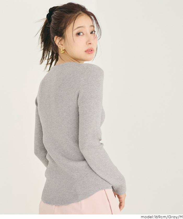 【輕量針織】圓領圓弧下擺上衣