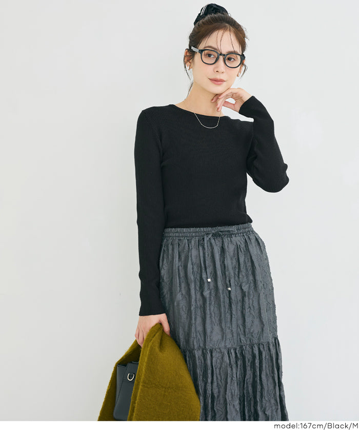 【輕量針織】圓領圓弧下擺上衣