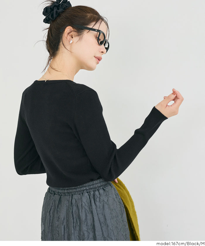 【輕量針織】圓領圓弧下擺上衣