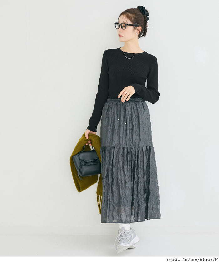 【輕量針織】圓領圓弧下擺上衣