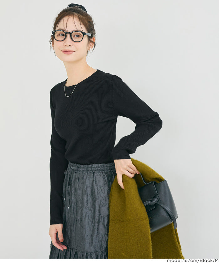 【輕量針織】圓領圓弧下擺上衣