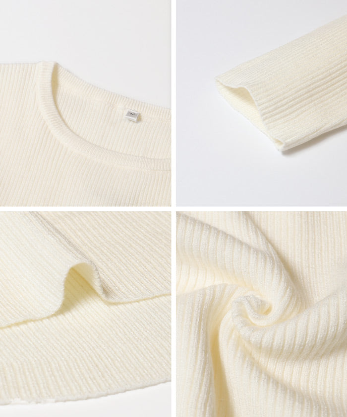 【輕量針織】圓領圓弧下擺上衣