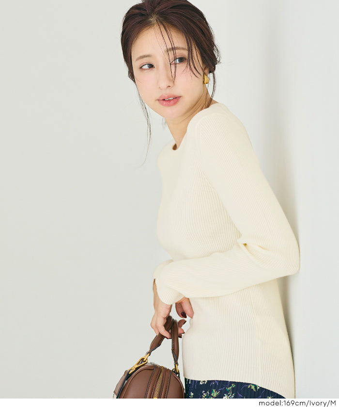 【輕量針織】圓領圓弧下擺上衣