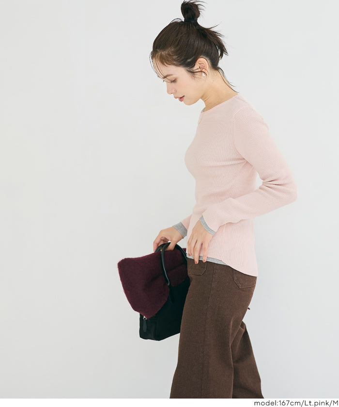 【輕量針織】圓領圓弧下擺上衣