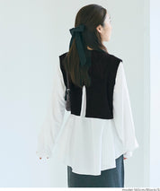 兩件式 針織背心&荷葉襯衫 套裝