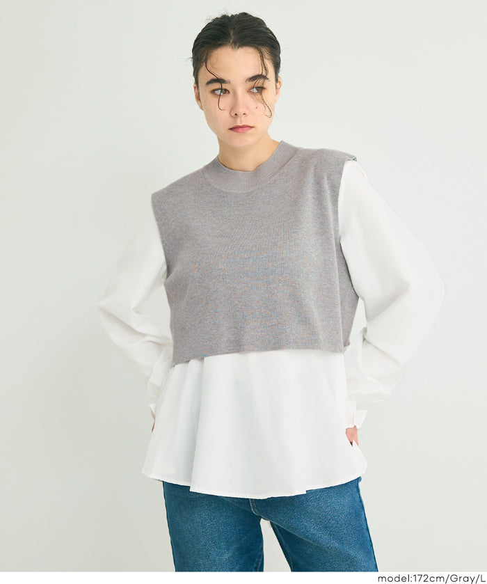 兩件式 針織背心&荷葉襯衫 套裝