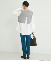 兩件式 針織背心&荷葉襯衫 套裝