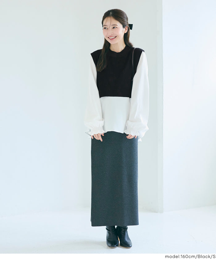 兩件式 針織背心&荷葉襯衫 套裝