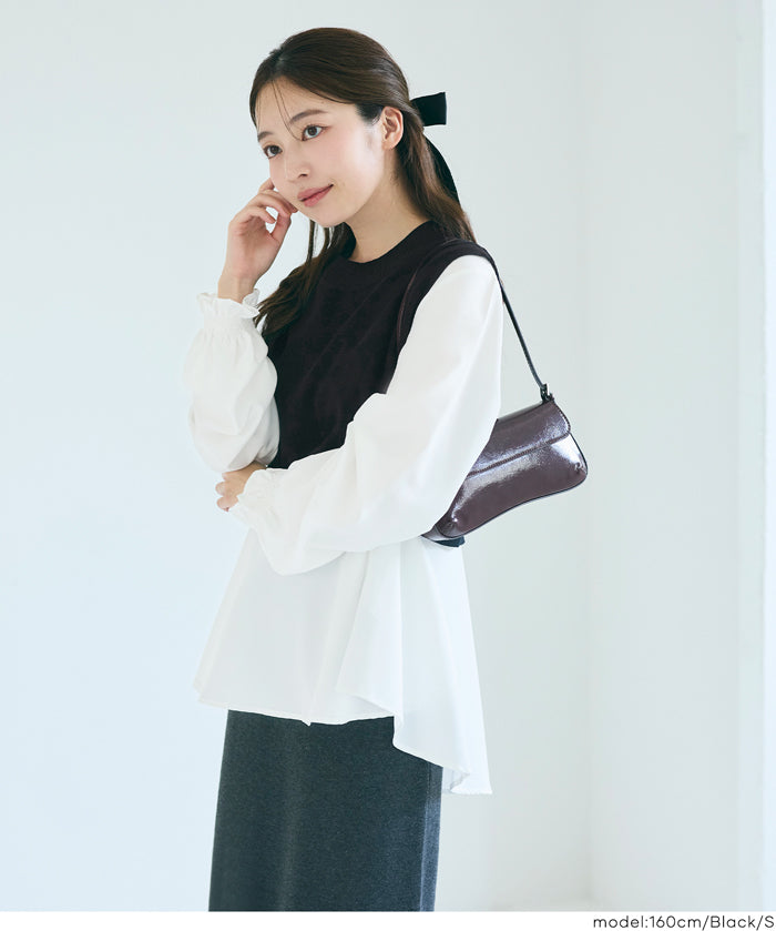 兩件式 針織背心&荷葉襯衫 套裝