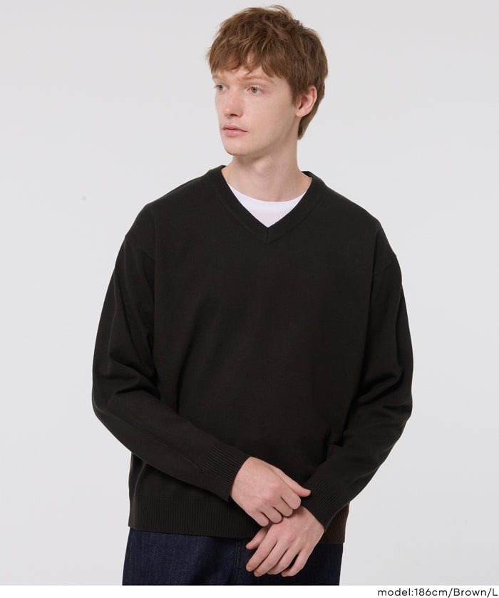 棉感V領針織上衣