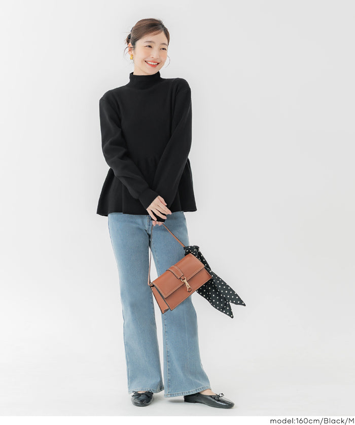 半高領後背珍珠娃娃針織上衣