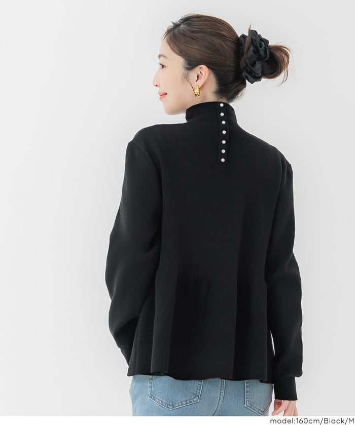 半高領後背珍珠娃娃針織上衣