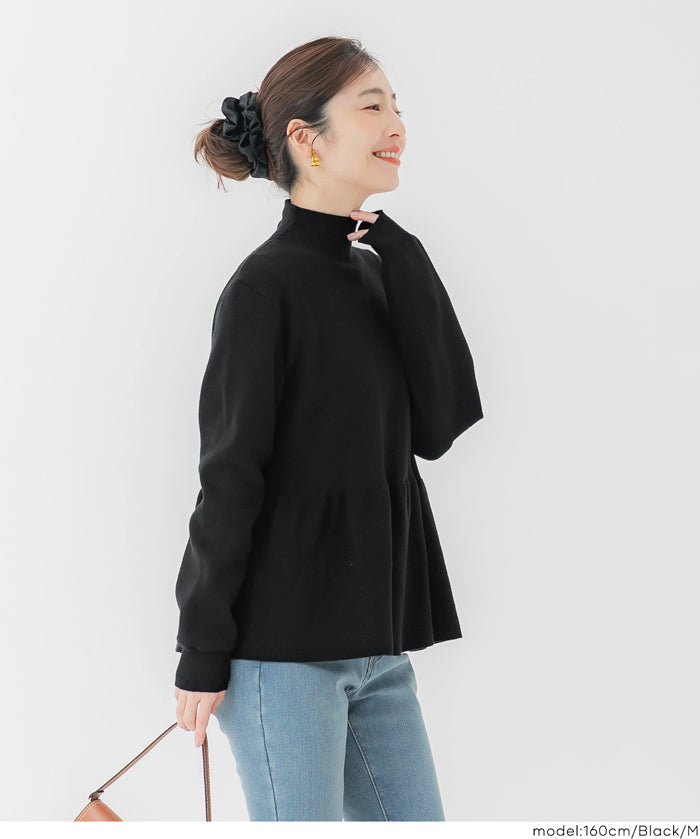 半高領後背珍珠娃娃針織上衣