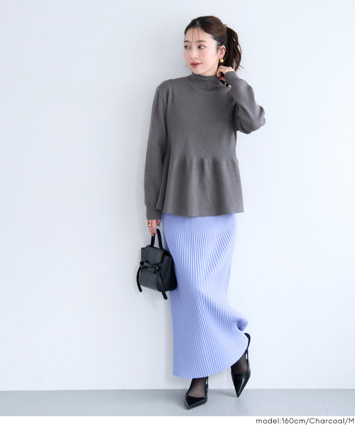 半高領後背珍珠娃娃針織上衣